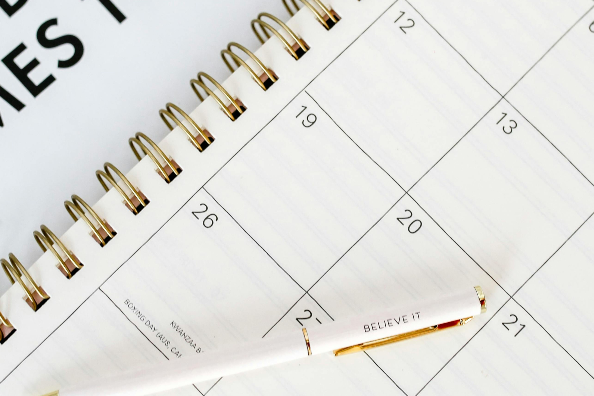 Calendar on desk representing therapist private practice planning and growth.